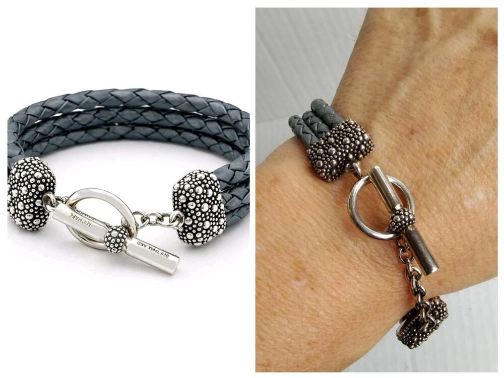 Michael Dawkins Starry Night Sterling Silver Gray Leather Toggle Bracelet NEW!